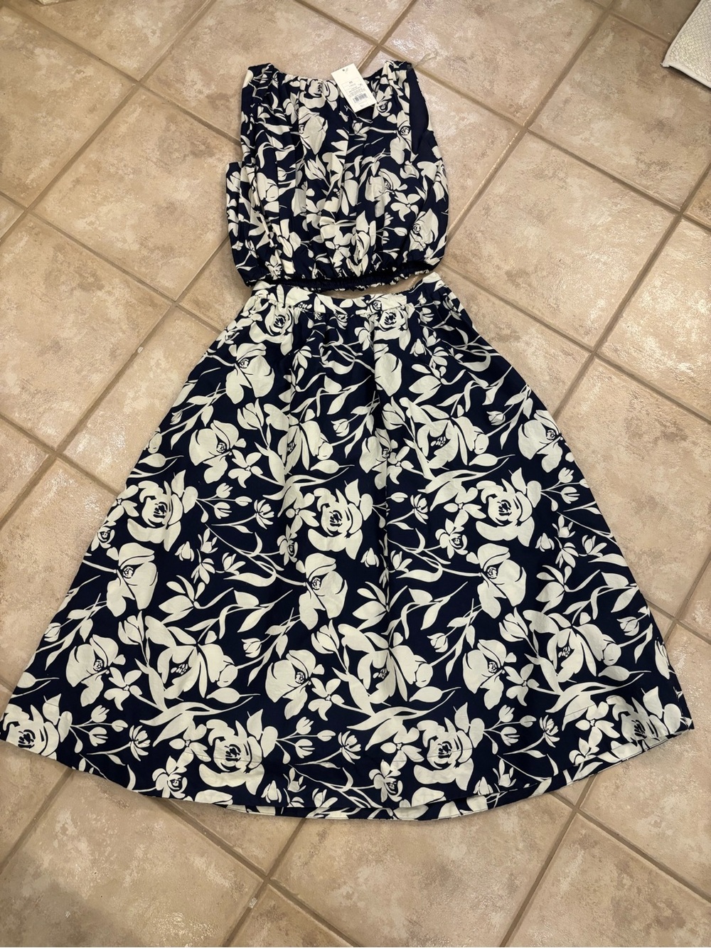 Target Navy and White Floral Midi Two-Piece Dress